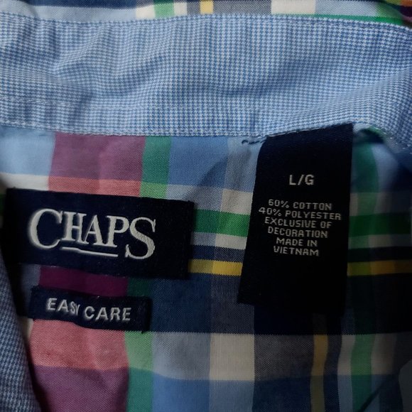 Chaps Easy Care Mens Large blue Plaid Short Sleeve Button Up Shirt - Picture 11 of 12
